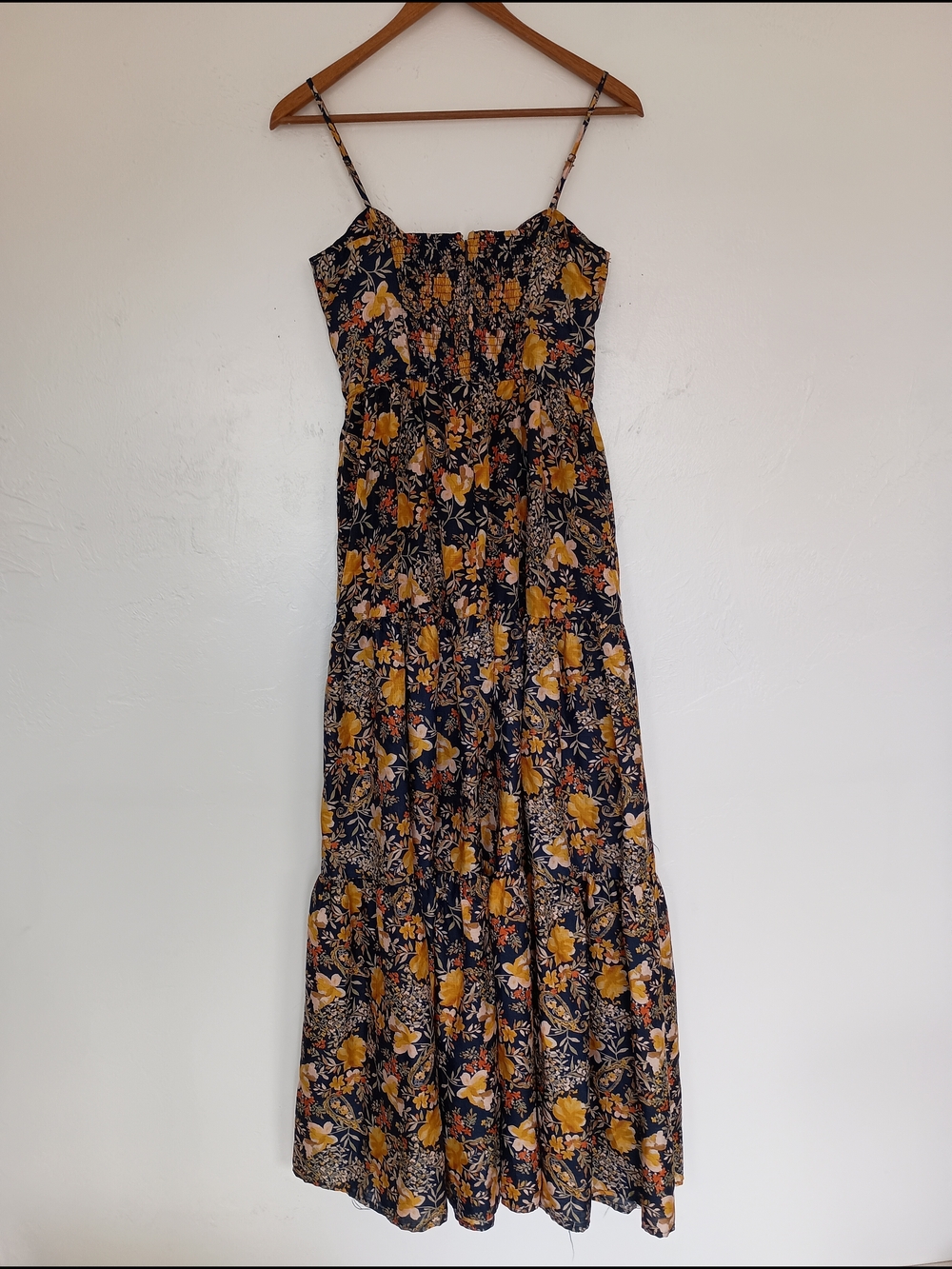 Floral Spaghetti-Strap Maxi Dress in Mustard and Black - Picture 6 of 13